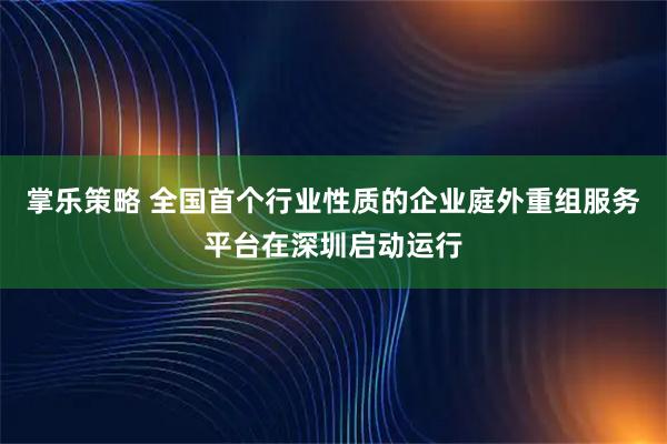 掌乐策略 全国首个行业性质的企业庭外重组服务平台在深圳启动运行